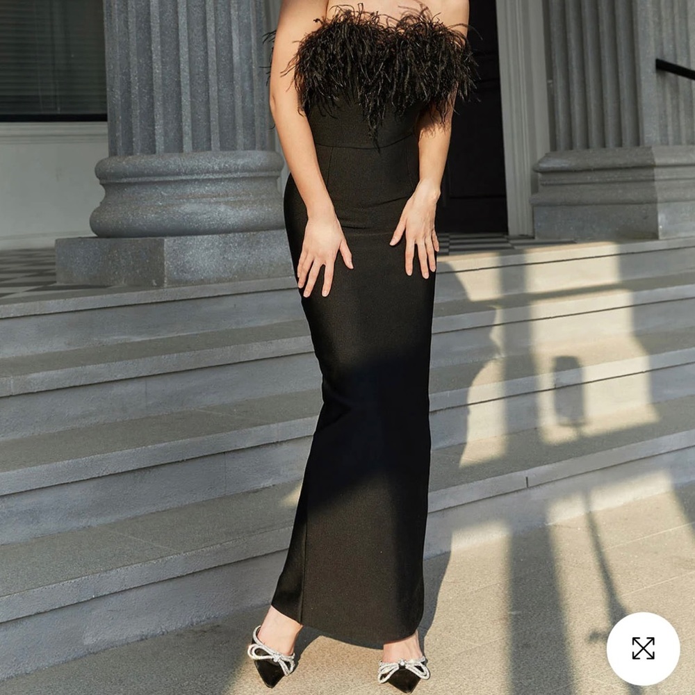 Strapless Feather Trimmed Feather Dress